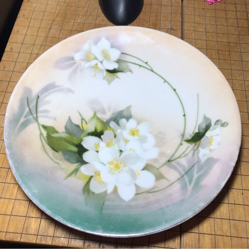 R. S. Germany White Floral Azalea Lusterware Plate 8”D EAC